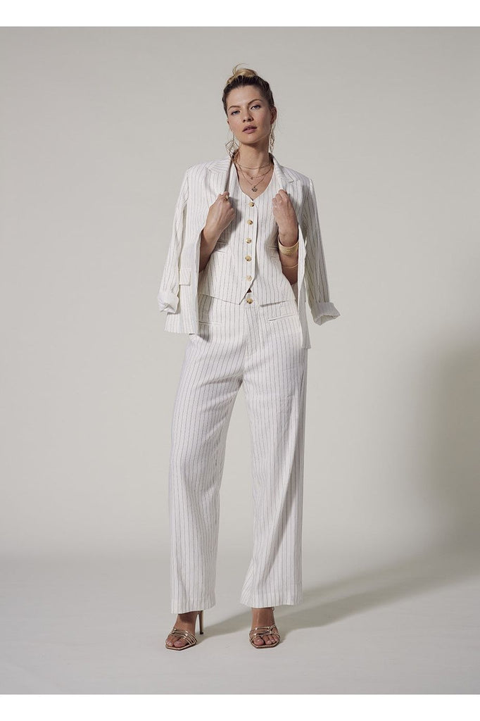 Loobies Story Revelry Pant Off White Stripe with matching blazer and vest