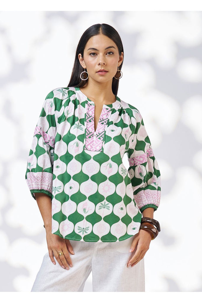 Kya Blouse | Palm Green Multi Tops 8,10,12,14 Loobie's Story