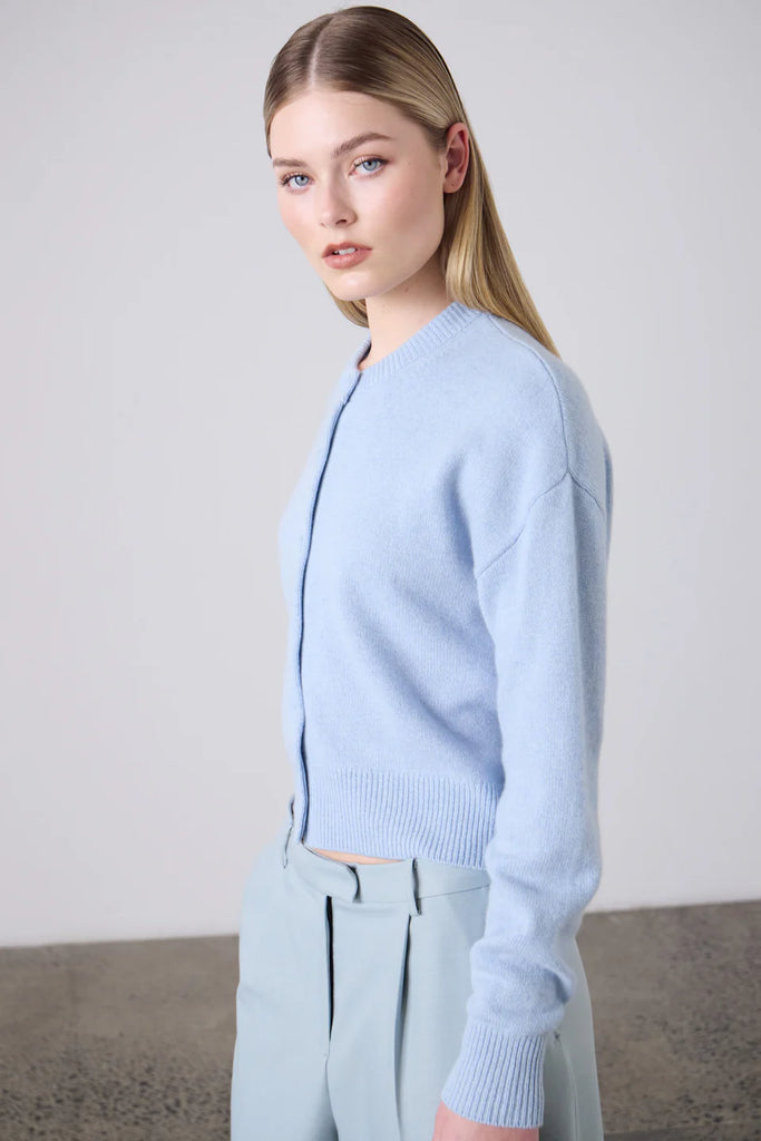 Laing Boxy Cashmere Cardi Sky Blue