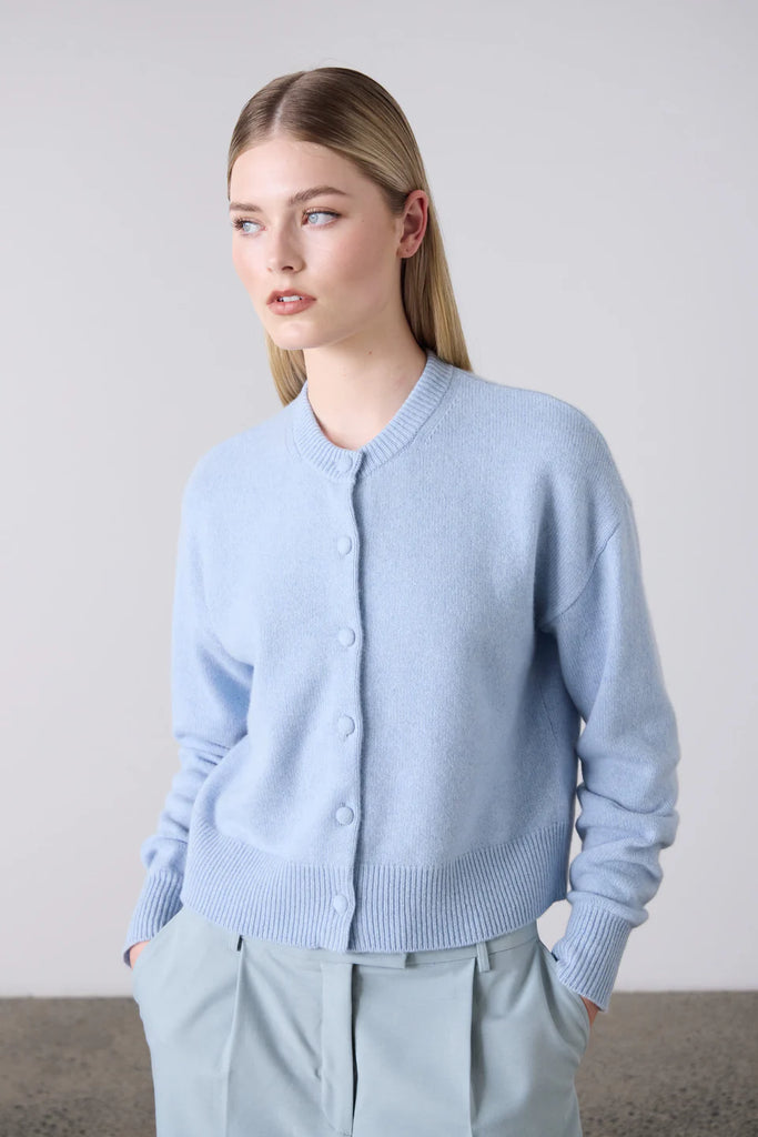 Laing Boxy Cashmere Cardi Sky Blue