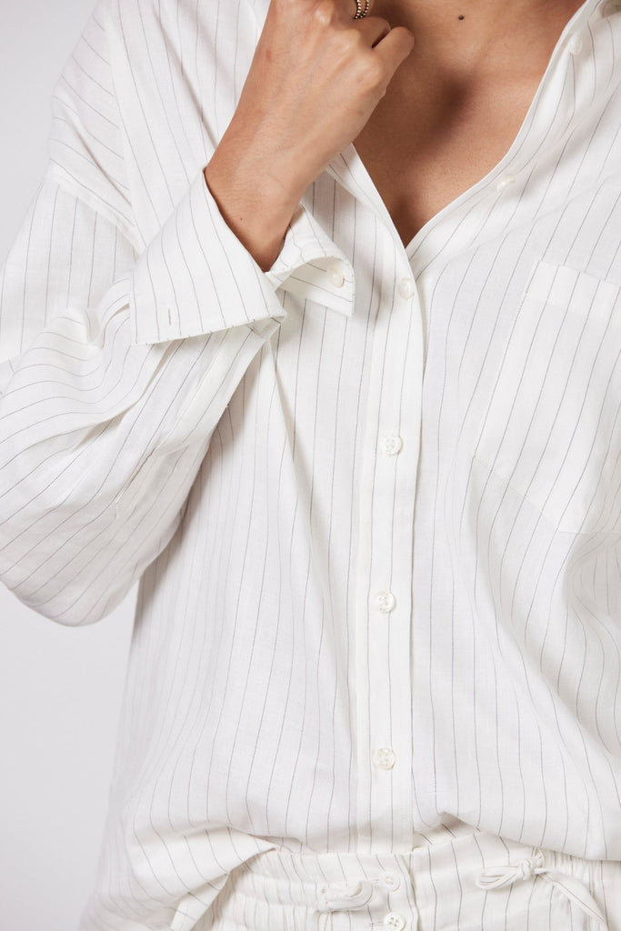 Laing Jacque Linen Shirt Ecru with a thin black stripe