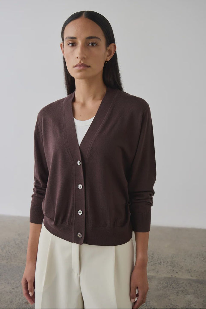 Merino V Neck Cardigan | Dark Bordeaux Cardigans + Wraps XS,S,M,L Laing