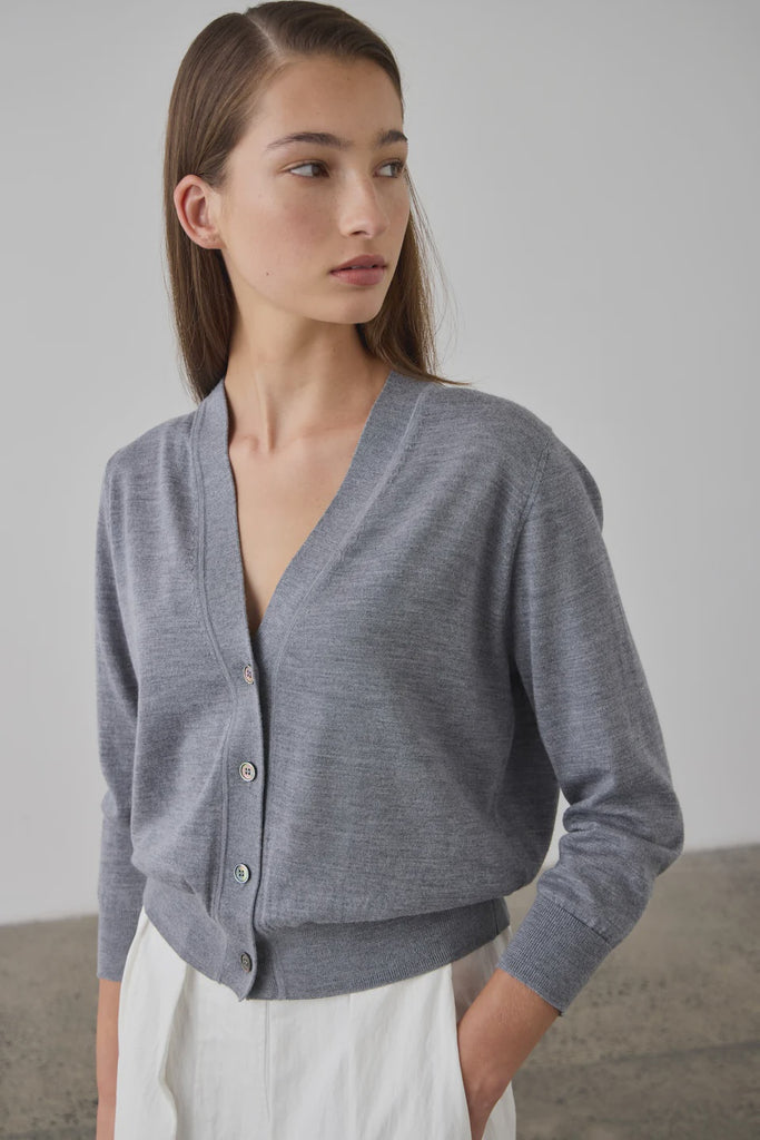Merino V Neck Cardigan | Grey Marle Cardigans + Wraps XS,S,M,L Laing