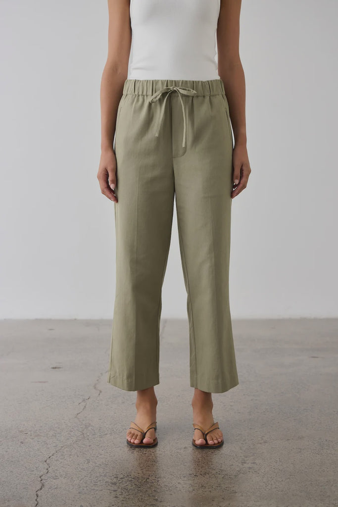 Cropped Cotton Pant | Washed Olive Pants XS,S,M,L Laing