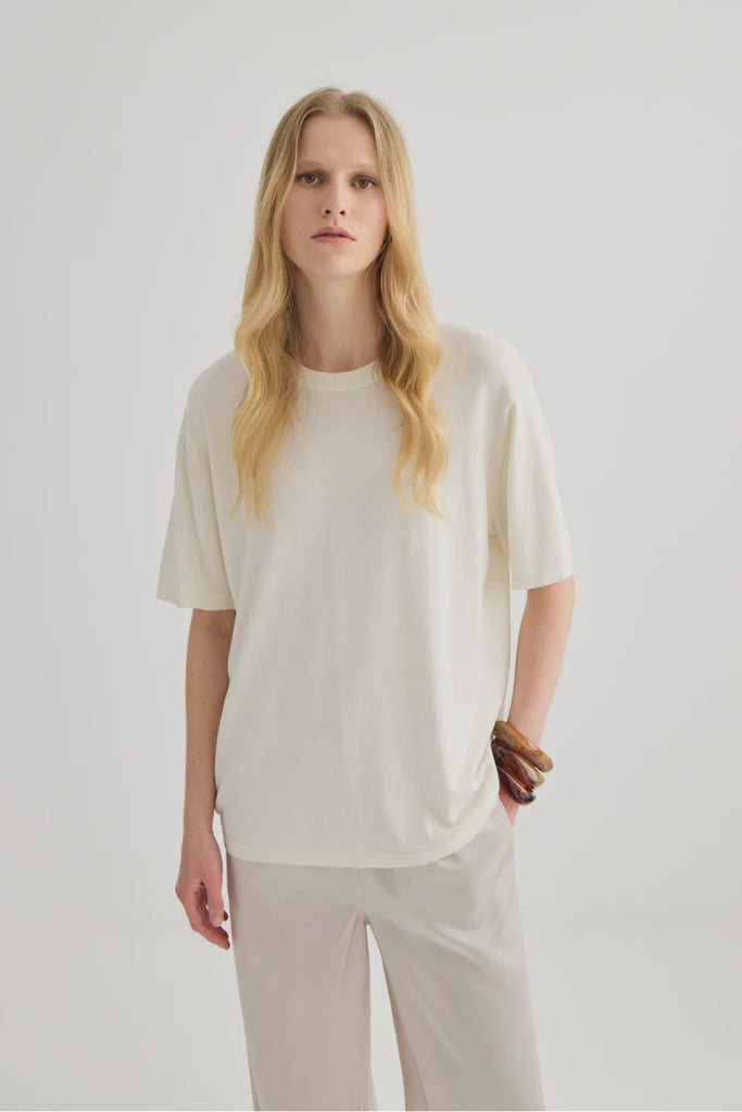 Short Sleeve Silk Blend Knit Tee | Cream Tees XS,S,M Laing