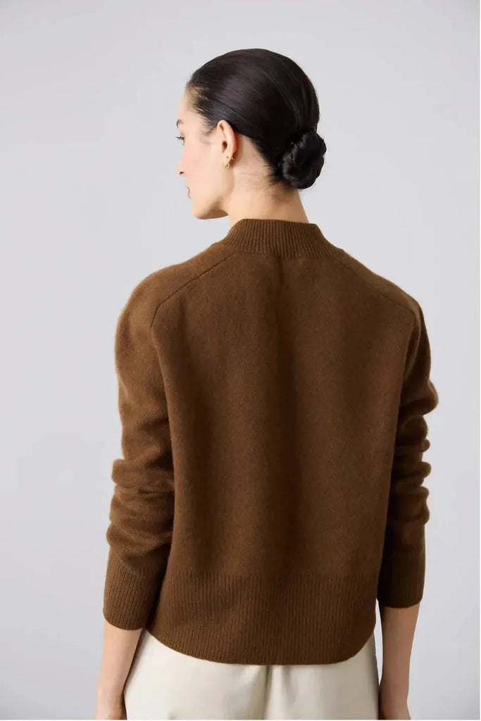 Laing High V Neck Sweater Chestnut Brown