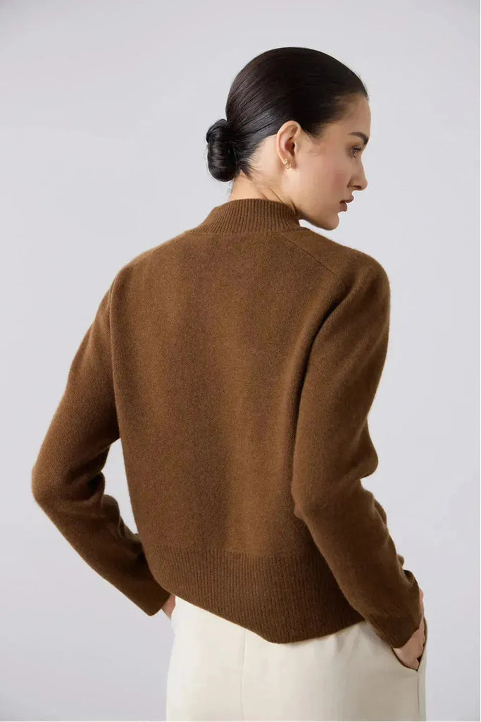 Laing High V Neck Sweater Chestnut Brown
