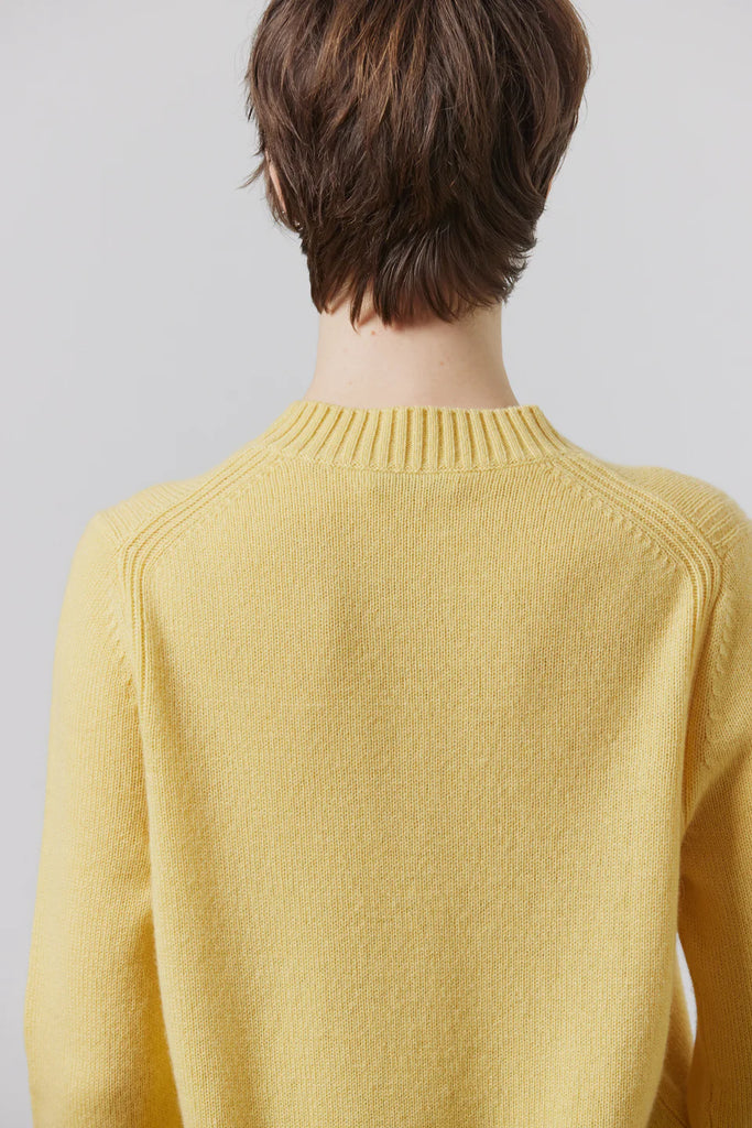 Laing Chunky Cashmere Crew Neck Sweater Winter Yellow on model back view