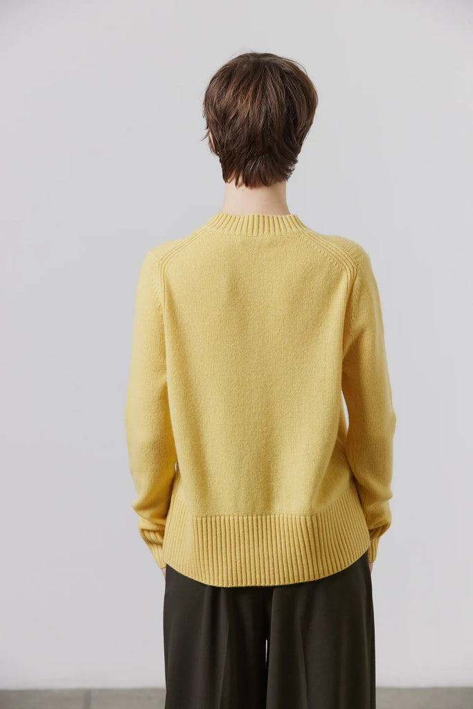 Laing Chunky Cashmere Crew Neck Sweater Winter Yellow on model back view