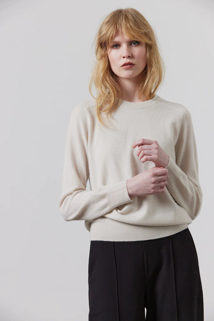 Laing Sam Cashmere Crew Neck Sweater Putty on model front view