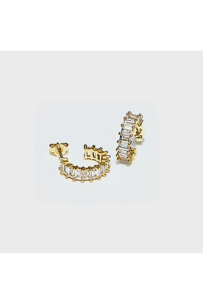 White Baguette Huggies | Gold Earrings Lindi Kingi