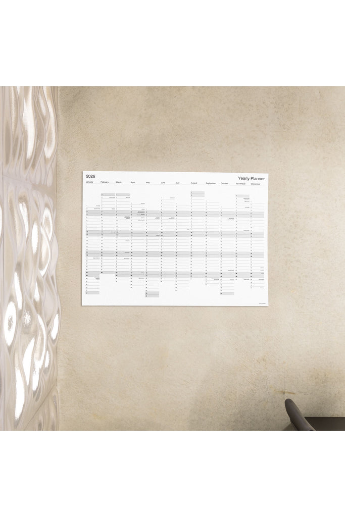 Made of Tomorrow 2026 yearly planner wall planner on a beige wall