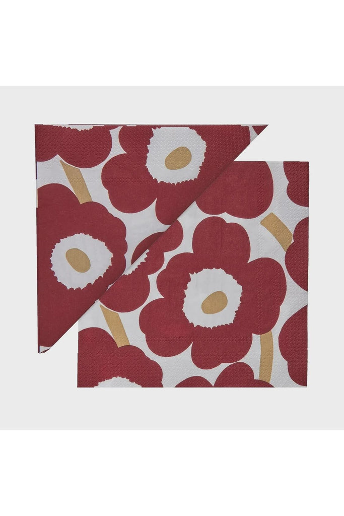 Christmas Cocktail Napkin | Marimekko Unikko Dark Red Gold Christmas Paper Napkins IHR