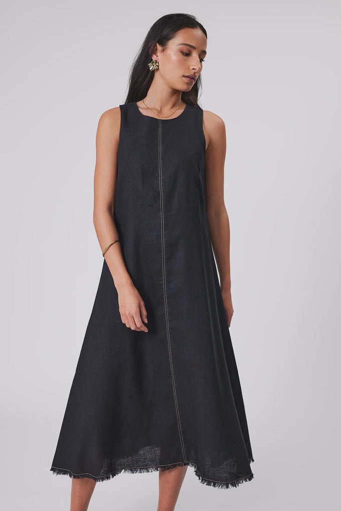 Marlow Florence Linen Sleeveless Dress Black