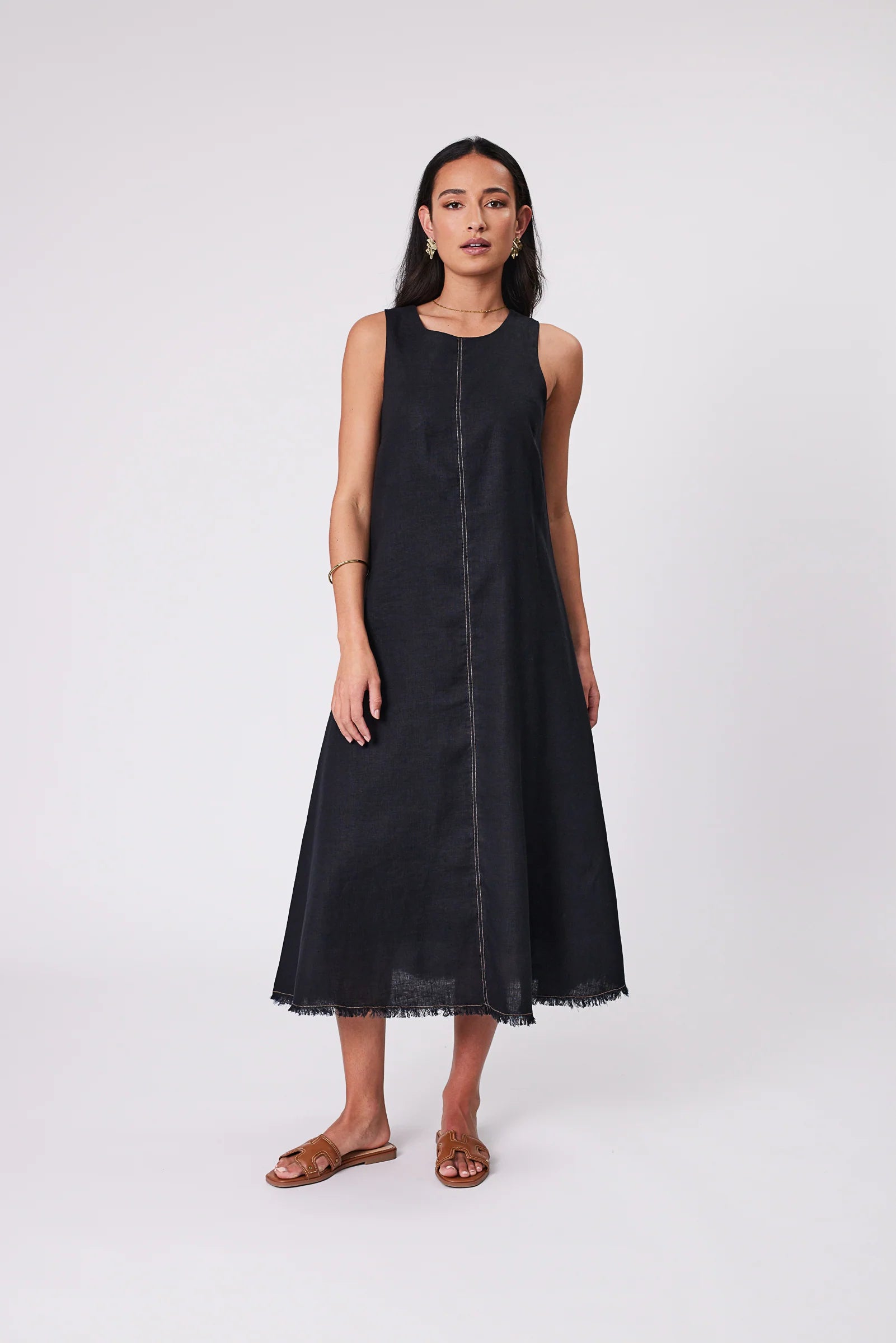 Marlow Florence Linen Sleeveless Dress Black