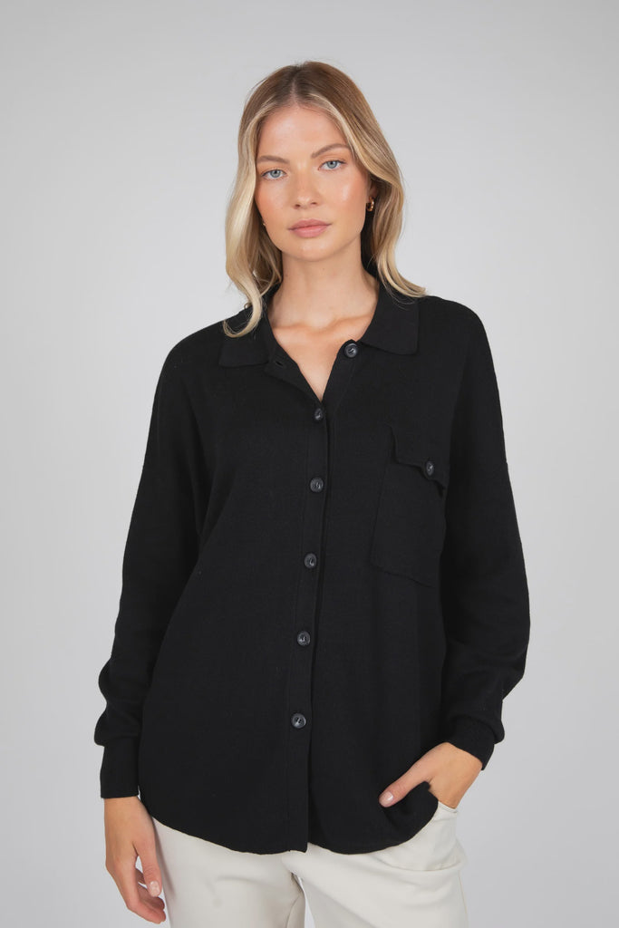 Frame Knit Shirt | Black Tops XS,S,M,L Marlow