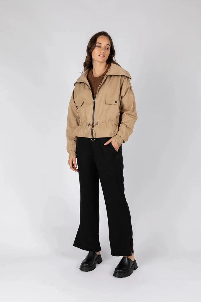 Marlow Sahara Utility Cropped jacket with hood in Camel