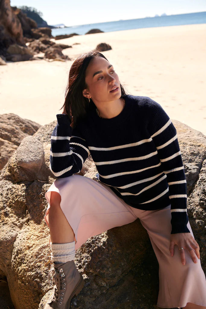 Maxted Bell Striped Pullover Navy + Ivory