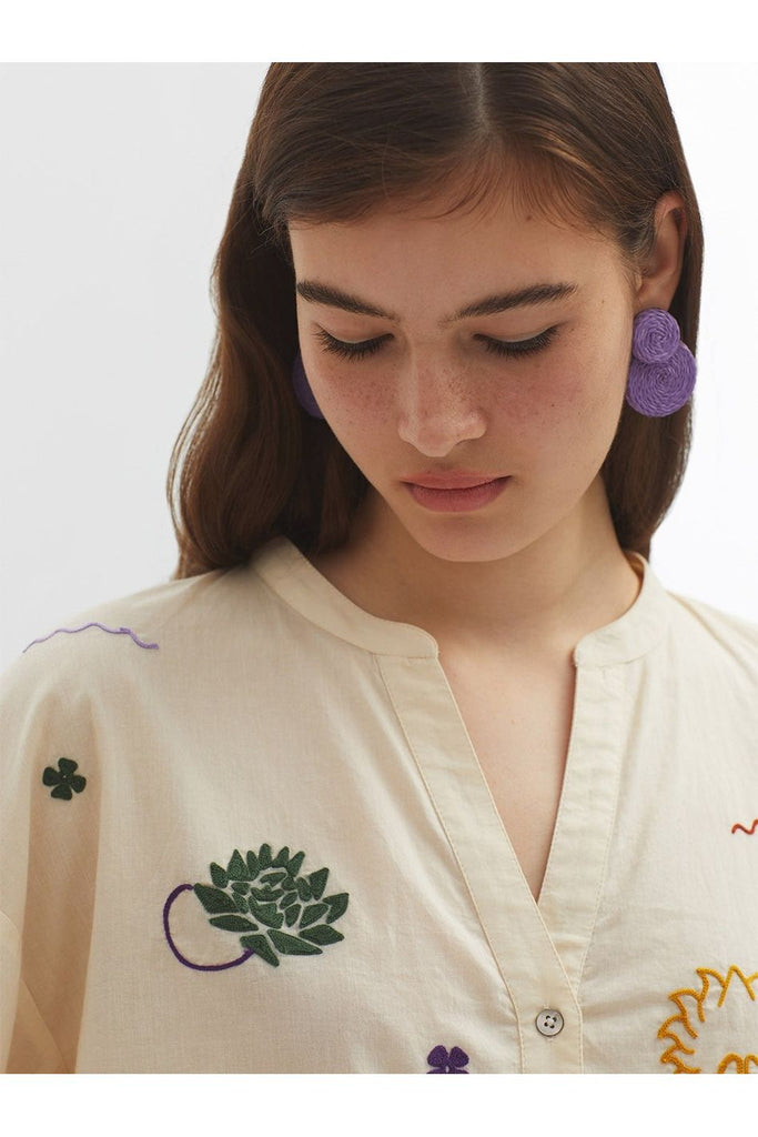 Nice Things Coloured Embroidered Shirt on model