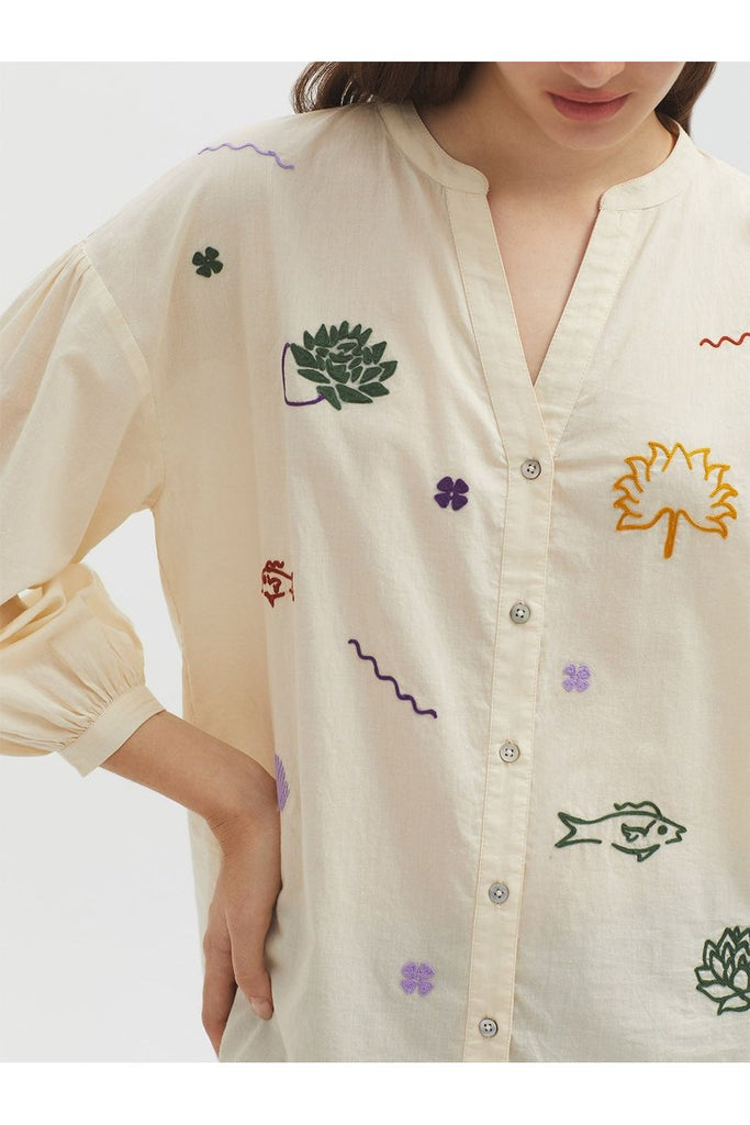 Nice Things Coloured Embroidered Shirt on model