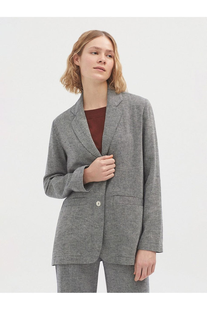 Nice Things Long Herringbone Blazer Grey