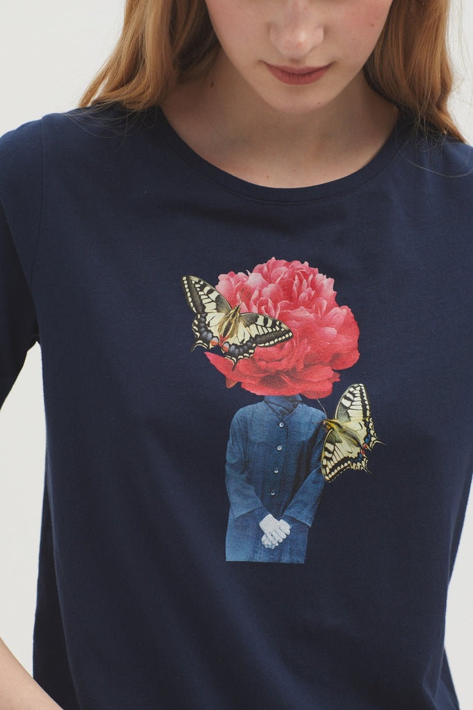 Nice Things Peony Woman T Shirt Navy