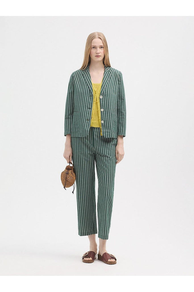 Nice Things Seersucker Checked Trouser Smoke Green