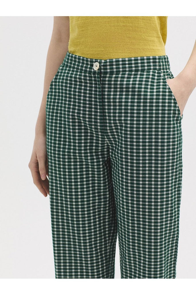 Nice Things Seersucker Checked Trouser Smoke Green