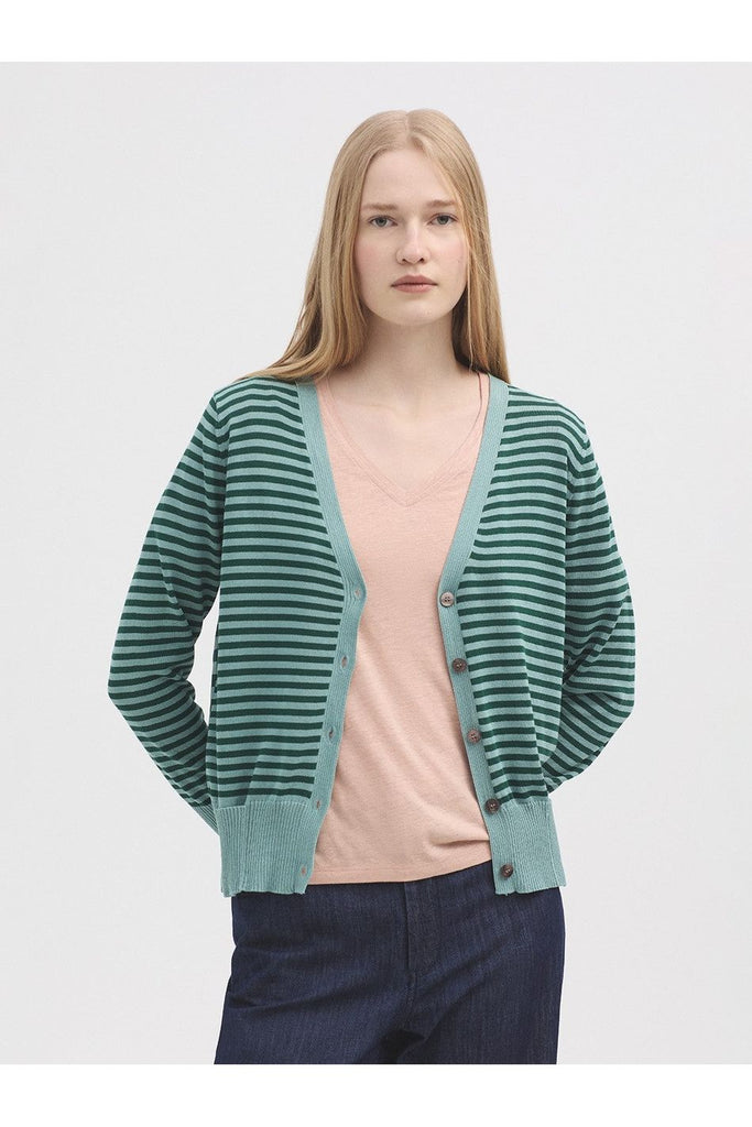 Nice Things Striped Cardigan Sage Green