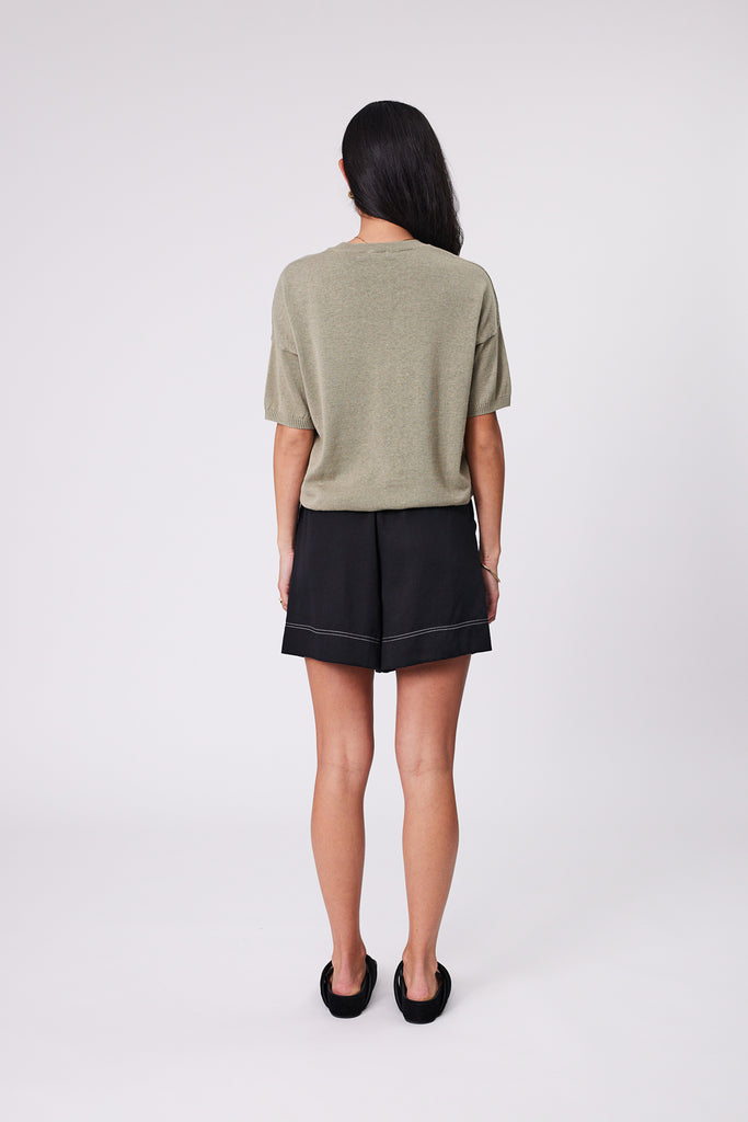 Marlow Palomo Short Black with Eden knit tee Light Kelp