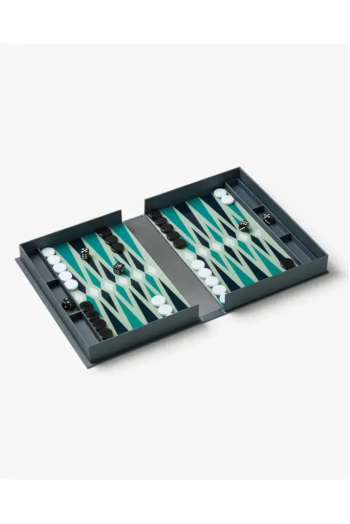 Printworks Backgammon Classic sits open to showcase a vibrant board with pieces on a pristine white background, inviting you to embrace the challenge and strategy of the game.