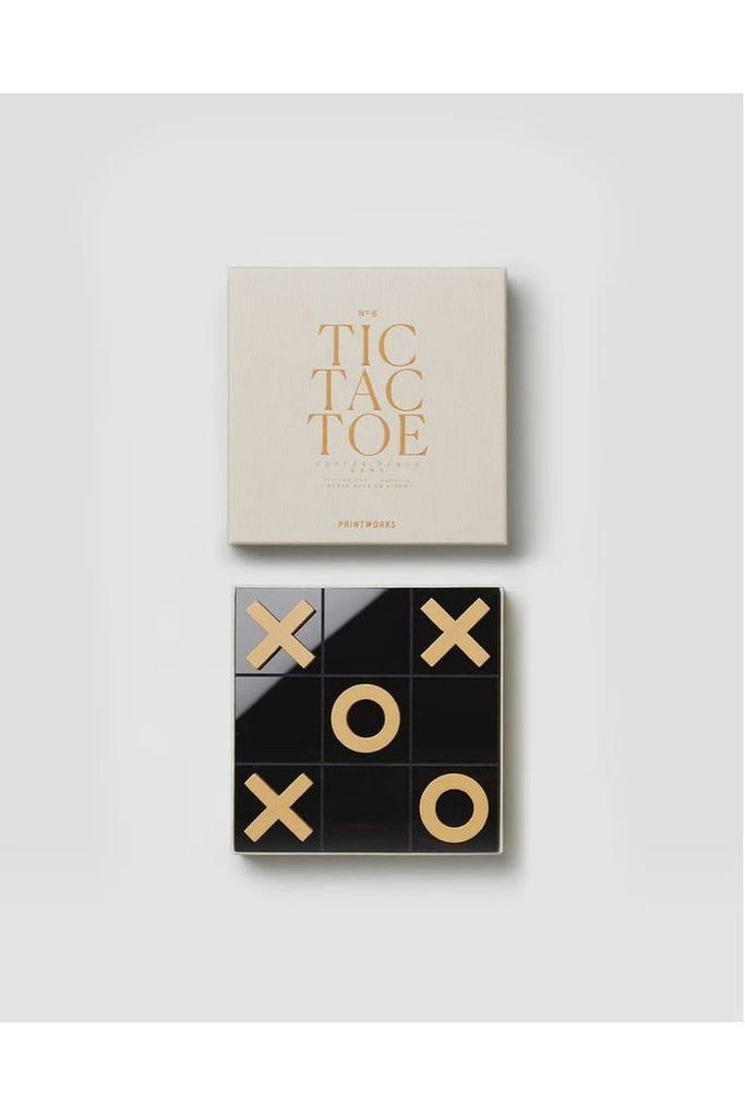 Printworks  Tic Tac Toe game set with beige box and black board .