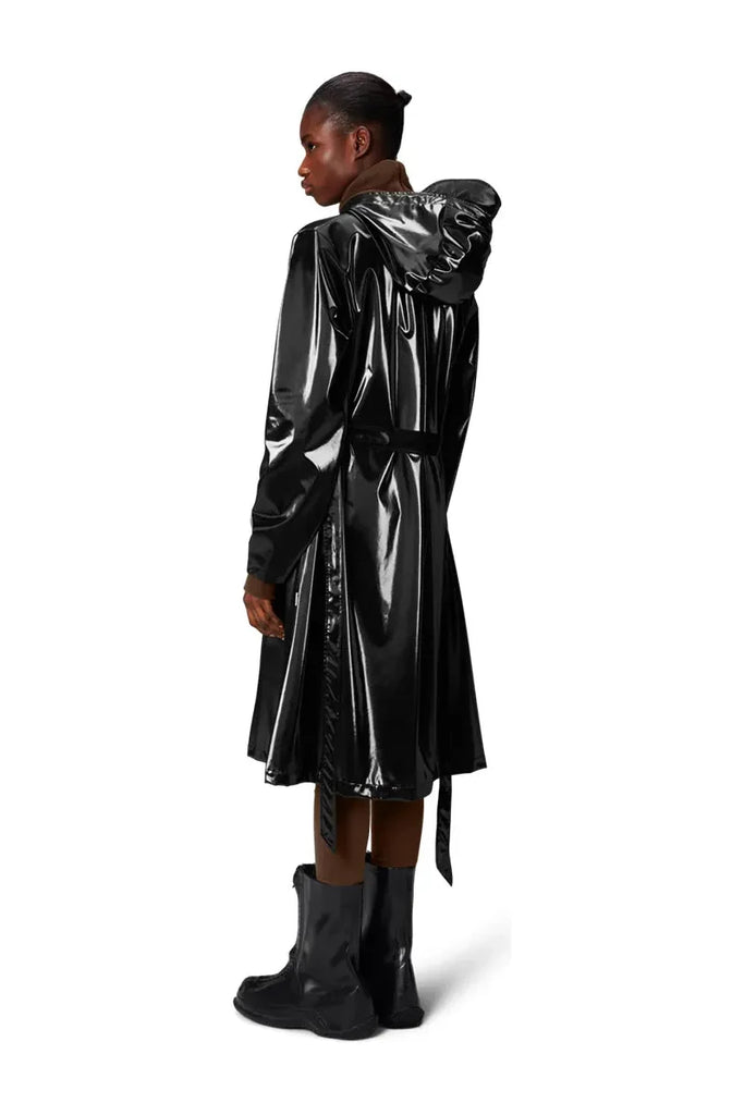 Rains A Line Longer Jacket Night Shiny Black on model back view