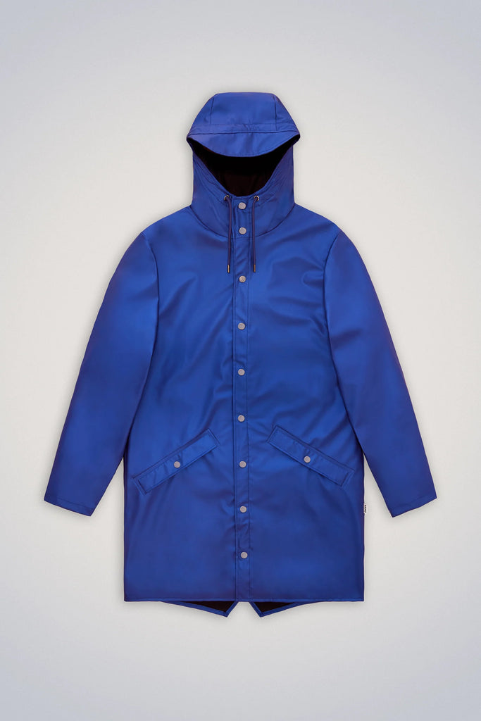 Rains Long Jacket Storm Blue buttoned up
