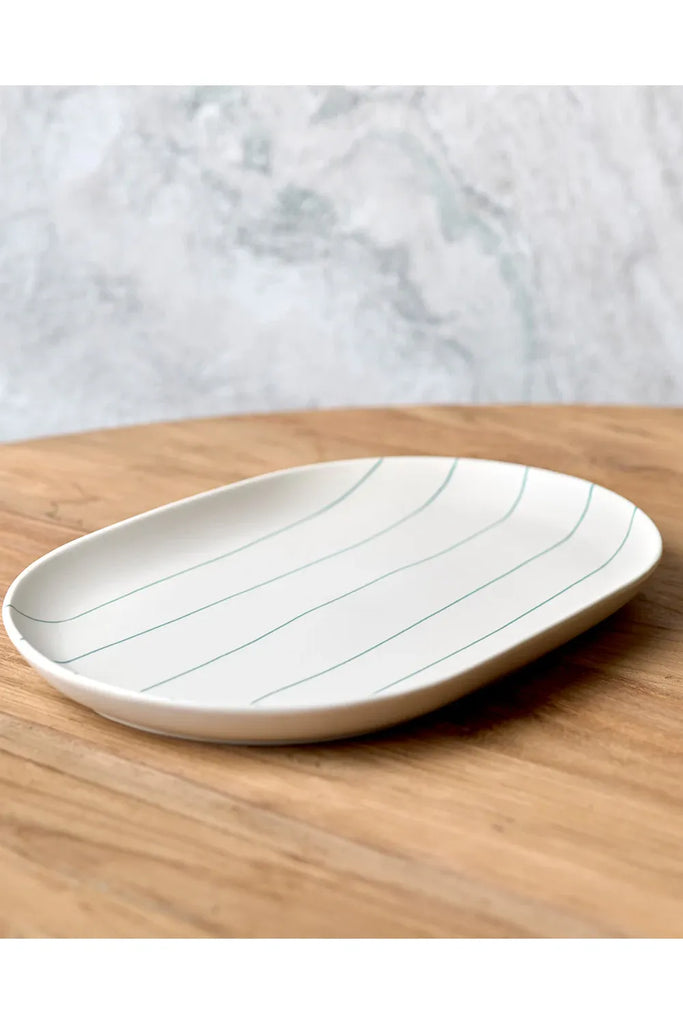 Coastal Junction Cream w Green Stripe | Oval Tray Platters Robert Gordon