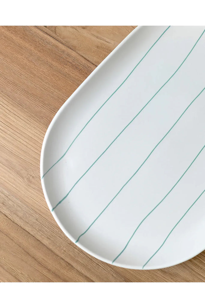 Coastal Junction Cream w Green Stripe | Oval Tray Platters Robert Gordon