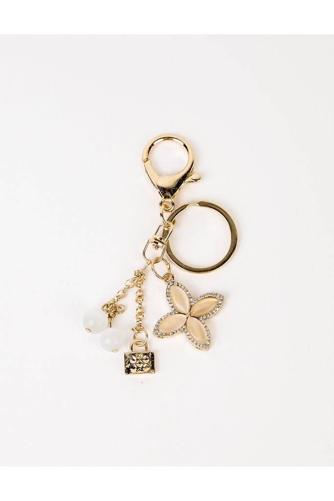 Keychain | Gold Crystal Flower + Lock Keyrings Stella & Gemma