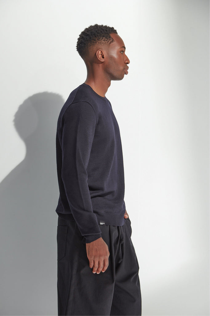 Standard Issue Merino Classsic Crew Neck Jumper Navy Mens