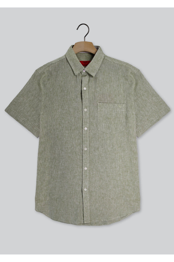 R F Scott Fields Short Sleeve Linen Shirt Soft Green