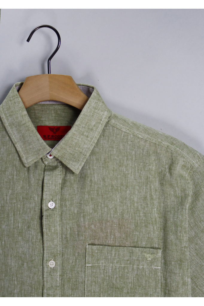 R F Scott Fields Short Sleeve Linen Shirt Soft Green