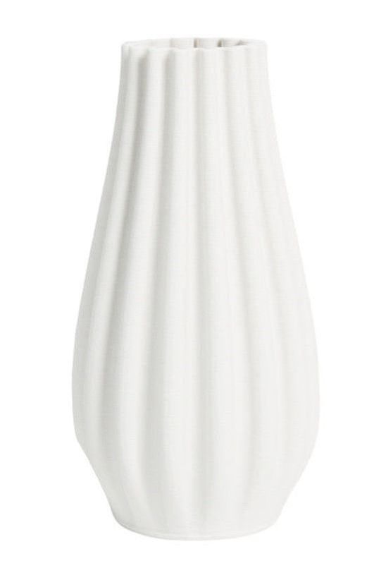 Flower Systems 3D White ceramic vase with ribbed texture on a white background