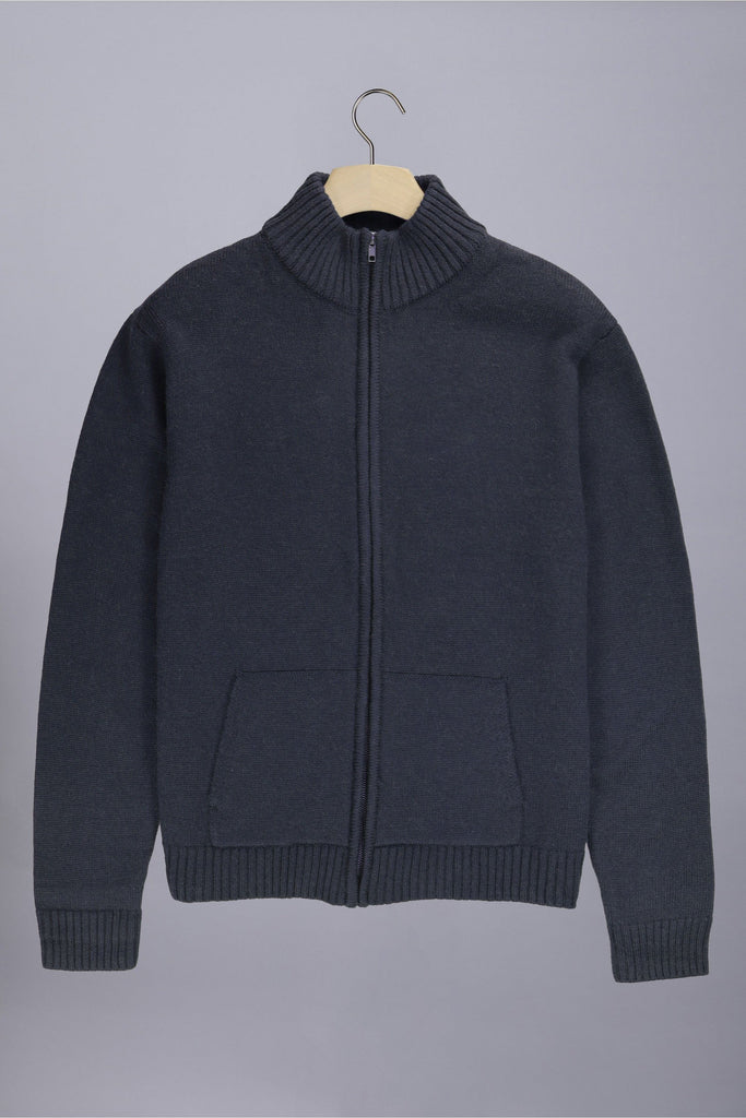 R F Scott Jerome Full Zip merino Sweater Thunderstorm navy
