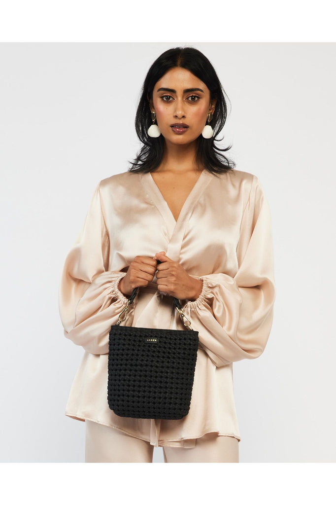 Coco Handbag | Black Fine Braid Shoulder + Crossbody Bags Saben