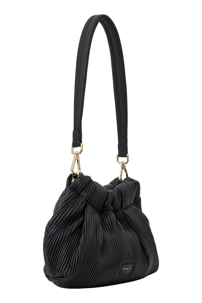 Saben Alexis Handbag Black Licorice Pleat Leather