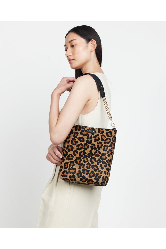 Saben Claudette Crossbody Bag Black and Leopard Calf Hair