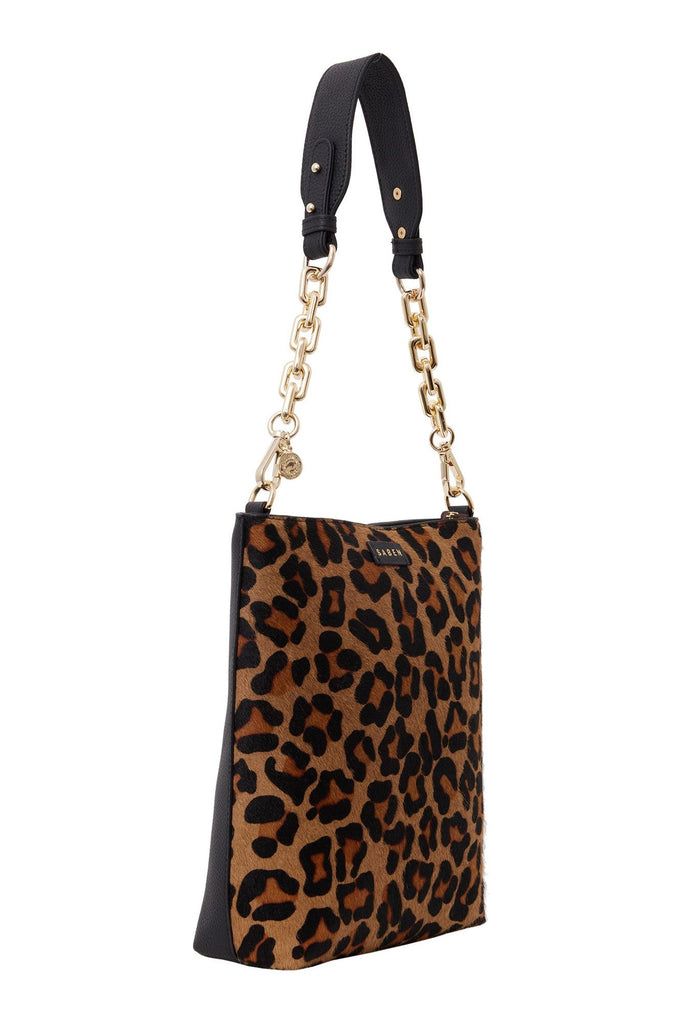 Saben Claudette Crossbody Bag Black and Leopard Calf Hair