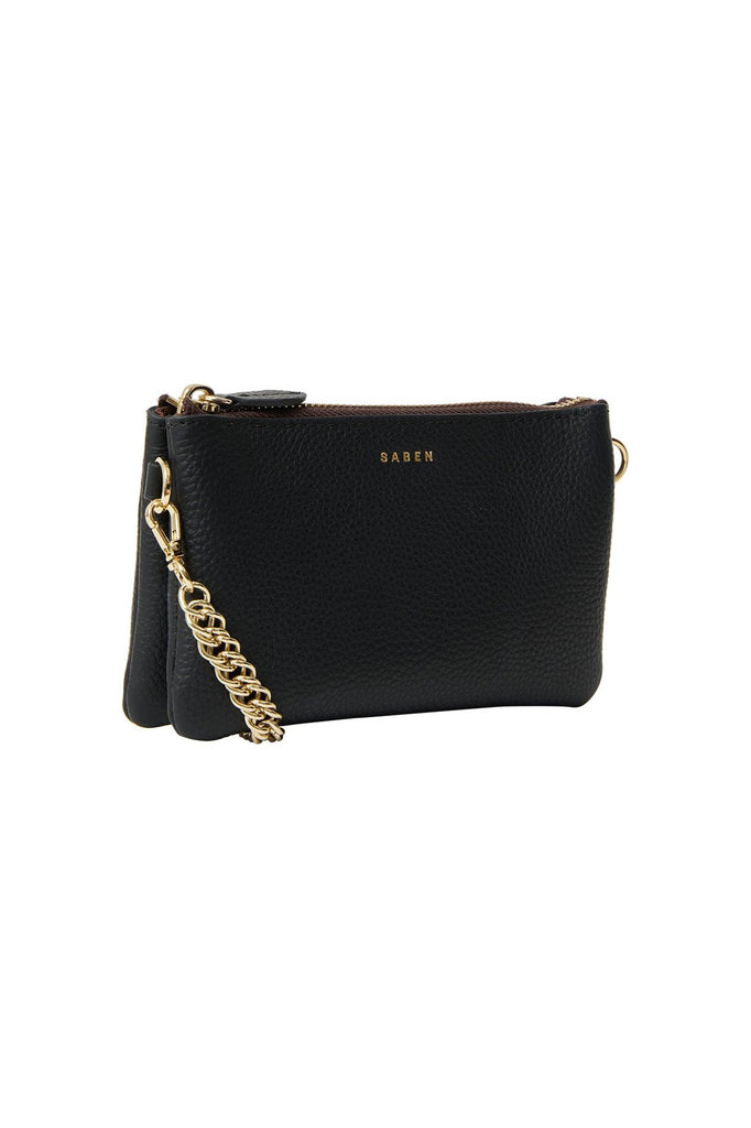 Lily Mini Bag | Black + Gold Curb Chain Clutch + Evening Bags Saben