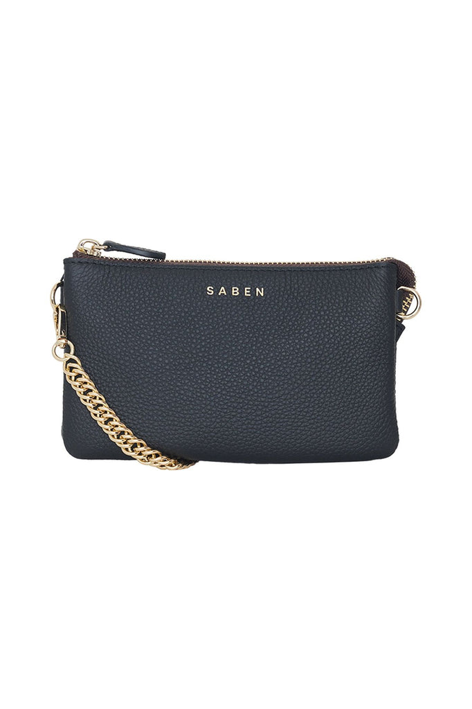 Lily Mini Bag | Black + Gold Curb Chain Clutch + Evening Bags Saben