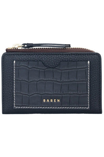 Saben Leather Wednesday Wallet, Black with white stitching