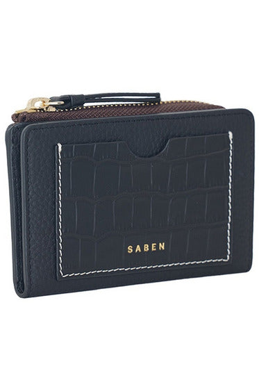 Saben Leather Wednesday Wallet, Black with white stitching